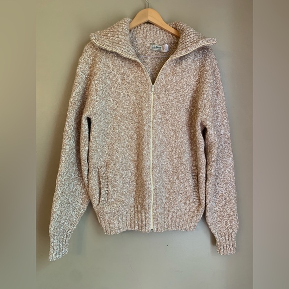 L.L Bean Men's Vintage Wool tan heathered Zip Up Collared Cardigan mens XL - Picture 1 of 8